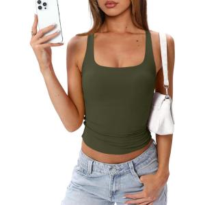 image:imageDarong Womens Padded Double Lined Racerback Tank Top Scoop Neck Basic Slim Fit 2026 Summer Camisole Sleeveless Workout ShirtsArmy Green