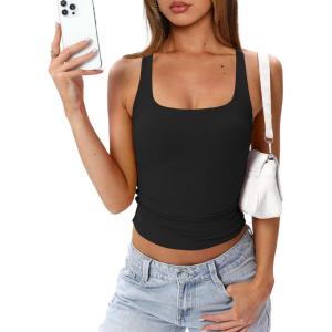 image:imageDarong Womens Padded Double Lined Racerback Tank Top Scoop Neck Basic Slim Fit 2026 Summer Camisole Sleeveless Workout ShirtsBlack
