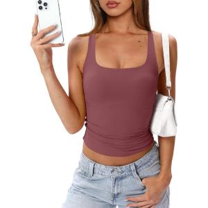 image:imageDarong Womens Padded Double Lined Racerback Tank Top Scoop Neck Basic Slim Fit 2026 Summer Camisole Sleeveless Workout ShirtsMerlot Red