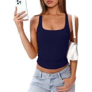 image:imageDarong Womens Padded Double Lined Racerback Tank Top Scoop Neck Basic Slim Fit 2026 Summer Camisole Sleeveless Workout ShirtsNavy Blue