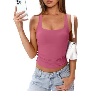 image:imageDarong Womens Padded Double Lined Racerback Tank Top Scoop Neck Basic Slim Fit 2026 Summer Camisole Sleeveless Workout ShirtsRaspberry Pink