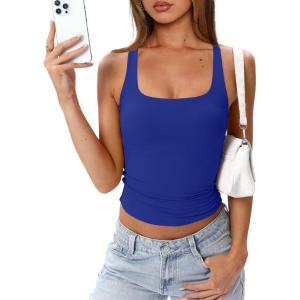 image:imageDarong Womens Padded Double Lined Racerback Tank Top Scoop Neck Basic Slim Fit 2026 Summer Camisole Sleeveless Workout ShirtsRoyal Blue