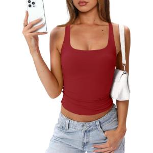 image:imageDarong Womens Padded Double Lined Racerback Tank Top Scoop Neck Basic Slim Fit 2026 Summer Camisole Sleeveless Workout ShirtsWine Red