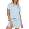 image:imageDarong 2 Piece Sets for Women Summer Lounge Wear Casual Short Sleeve Tshirts Shorts Matching Airport Outfit PostpartumBaby Blue