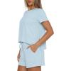 image:imageDarong 2 Piece Sets for Women Summer Lounge Wear Casual Short Sleeve Tshirts Shorts Matching Airport Outfit PostpartumBaby Blue