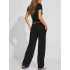image:imageDarong Womens 2 Piece Matching Lounge Sets Summer Short Sleeve Henley Shirts Wide Leg Pants Airport Travel Spring OutfitsBlack