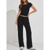 image:imageDarong Womens 2 Piece Matching Lounge Sets Summer Short Sleeve Henley Shirts Wide Leg Pants Airport Travel Spring OutfitsBlack