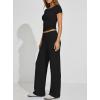 image:imageDarong Womens 2 Piece Matching Lounge Sets Summer Short Sleeve Henley Shirts Wide Leg Pants Airport Travel Spring OutfitsBlack