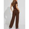 image:imageDarong Womens 2 Piece Matching Lounge Sets Summer Short Sleeve Henley Shirts Wide Leg Pants Airport Travel Spring OutfitsCoffee