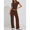 image:imageDarong Womens 2 Piece Matching Lounge Sets Summer Short Sleeve Henley Shirts Wide Leg Pants Airport Travel Spring OutfitsCoffee