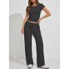 image:imageDarong Womens 2 Piece Matching Lounge Sets Summer Short Sleeve Henley Shirts Wide Leg Pants Airport Travel Spring OutfitsDeep Grey