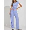 image:imageDarong Womens 2 Piece Matching Lounge Sets Summer Short Sleeve Henley Shirts Wide Leg Pants Airport Travel Spring OutfitsLight Blue