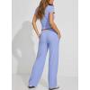 image:imageDarong Womens 2 Piece Matching Lounge Sets Summer Short Sleeve Henley Shirts Wide Leg Pants Airport Travel Spring OutfitsLight Blue