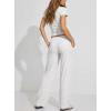 image:imageDarong Womens 2 Piece Matching Lounge Sets Summer Short Sleeve Henley Shirts Wide Leg Pants Airport Travel Spring OutfitsWhite Grey