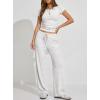 image:imageDarong Womens 2 Piece Matching Lounge Sets Summer Short Sleeve Henley Shirts Wide Leg Pants Airport Travel Spring OutfitsWhite Grey