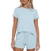 image:imageDarong 2 Piece Sets for Women Summer Lounge Wear Casual Short Sleeve Tshirts Shorts Matching Airport Outfit PostpartumBaby Blue