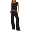image:imageDarong Womens 2 Piece Matching Lounge Sets Summer Short Sleeve Henley Shirts Wide Leg Pants Airport Travel Spring OutfitsBlack