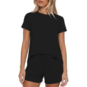 image:imageDarong 2 Piece Sets for Women Summer Lounge Wear Casual Short Sleeve Tshirts Shorts Matching Airport Outfit PostpartumBlack