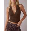 image:imageDarong Womens Sexy Plunge Deep V Neck Tank Top Tie Up Halter Sleeveless Shirts Open Back Summer Going Out Beach ClothesCoffee
