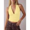 image:imageDarong Womens Sexy Plunge Deep V Neck Tank Top Tie Up Halter Sleeveless Shirts Open Back Summer Going Out Beach ClothesLight Yellow
