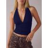 image:imageDarong Womens Sexy Plunge Deep V Neck Tank Top Tie Up Halter Sleeveless Shirts Open Back Summer Going Out Beach ClothesNavy Blue