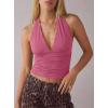 image:imageDarong Womens Sexy Plunge Deep V Neck Tank Top Tie Up Halter Sleeveless Shirts Open Back Summer Going Out Beach ClothesRaspberry Pink
