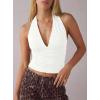 image:imageDarong Womens Sexy Plunge Deep V Neck Tank Top Tie Up Halter Sleeveless Shirts Open Back Summer Going Out Beach ClothesWhite