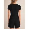 image:imageDarong 2 Piece Shorts Set for Women Summer Lounge Wear Casual Airport Travel Outfits Matching ClothingBlack
