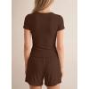 image:imageDarong 2 Piece Shorts Set for Women Summer Lounge Wear Casual Airport Travel Outfits Matching ClothingCoffee