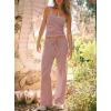 image:imageDarong Womens 2 Piece Matching Lounge Set Striped Sleeveless Top Wide Leg Pants 2026 Travel Clothing SetsStripewine Red