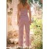 image:imageDarong Womens 2 Piece Matching Lounge Set Striped Sleeveless Top Wide Leg Pants 2026 Travel Clothing SetsStripewine Red