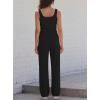 image:imageDarong Womens 2 Piece Matching Lounge Sets Summer Henley Neck Slightly Crop Tank Top Wide Leg Pants Casual Sweat SuitBlack