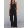 image:imageDarong Womens 2 Piece Matching Lounge Sets Summer Henley Neck Slightly Crop Tank Top Wide Leg Pants Casual Sweat SuitBlack