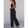 image:imageDarong Womens 2 Piece Matching Lounge Sets Summer Henley Neck Slightly Crop Tank Top Wide Leg Pants Casual Sweat SuitBlack
