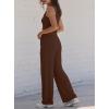 image:imageDarong Womens 2 Piece Matching Lounge Sets Summer Henley Neck Slightly Crop Tank Top Wide Leg Pants Casual Sweat SuitCoffee