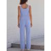 image:imageDarong Womens 2 Piece Matching Lounge Sets Summer Henley Neck Slightly Crop Tank Top Wide Leg Pants Casual Sweat SuitLight Blue