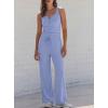 image:imageDarong Womens 2 Piece Matching Lounge Sets Summer Henley Neck Slightly Crop Tank Top Wide Leg Pants Casual Sweat SuitLight Blue