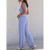 image:imageDarong Womens 2 Piece Matching Lounge Sets Summer Henley Neck Slightly Crop Tank Top Wide Leg Pants Casual Sweat SuitLight Blue