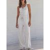 image:imageDarong Womens 2 Piece Matching Lounge Sets Summer Henley Neck Slightly Crop Tank Top Wide Leg Pants Casual Sweat SuitWhite Grey