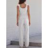 image:imageDarong Womens 2 Piece Matching Lounge Sets Summer Henley Neck Slightly Crop Tank Top Wide Leg Pants Casual Sweat SuitWhite Grey