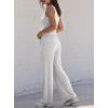 image:imageDarong Womens 2 Piece Matching Lounge Sets Summer Henley Neck Slightly Crop Tank Top Wide Leg Pants Casual Sweat SuitWhite Grey