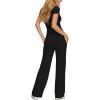 image:imageDarong Womens 2 Piece Set Outfits Ribbed Lounge Sets Ruched Short Sleeve Tops Drawstring Waist Wide Leg Pants Airport SetsBlack