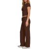image:imageDarong Womens 2 Piece Set Outfits Ribbed Lounge Sets Ruched Short Sleeve Tops Drawstring Waist Wide Leg Pants Airport SetsCoffee