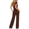 image:imageDarong Womens 2 Piece Set Outfits Ribbed Lounge Sets Ruched Short Sleeve Tops Drawstring Waist Wide Leg Pants Airport SetsCoffee