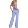 image:imageDarong Womens 2 Piece Set Outfits Ribbed Lounge Sets Ruched Short Sleeve Tops Drawstring Waist Wide Leg Pants Airport SetsLight Blue