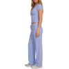 image:imageDarong Womens 2 Piece Set Outfits Ribbed Lounge Sets Ruched Short Sleeve Tops Drawstring Waist Wide Leg Pants Airport SetsLight Blue
