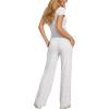 image:imageDarong Womens 2 Piece Set Outfits Ribbed Lounge Sets Ruched Short Sleeve Tops Drawstring Waist Wide Leg Pants Airport SetsWhite Grey