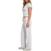 image:imageDarong Womens 2 Piece Set Outfits Ribbed Lounge Sets Ruched Short Sleeve Tops Drawstring Waist Wide Leg Pants Airport SetsWhite Grey