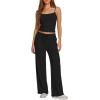 image:imageDarong Womens Summer Outfits 2 Piece Lounge Set Spaghetti Strap Tank Top Wide Leg Pants Matching Sets Travel ClothingBlack