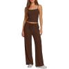 image:imageDarong Womens Summer Outfits 2 Piece Lounge Set Spaghetti Strap Tank Top Wide Leg Pants Matching Sets Travel ClothingCoffee